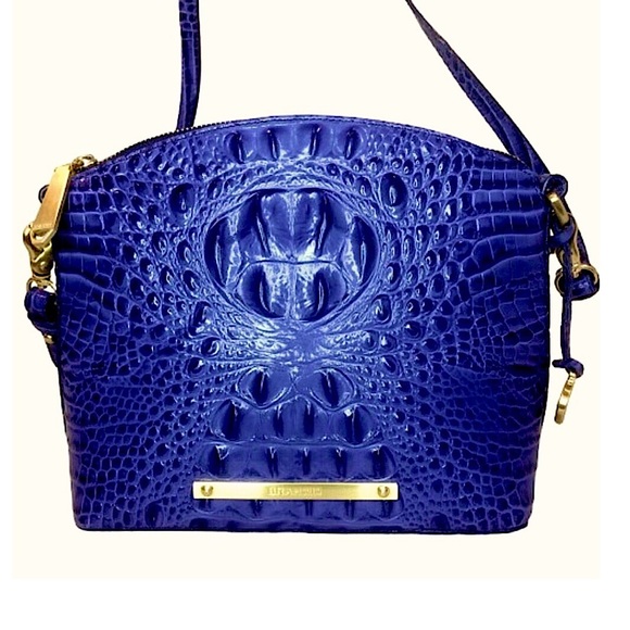 BRAHMIN Electric Blue Crocodile Embossed Leather Duxbury Dome Crossbody Bag NWOT - Picture 1 of 15